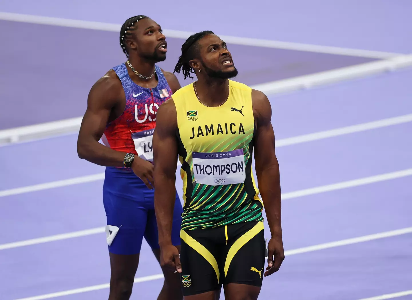 Noah Lyles and Kishane Thompson. Image: Michael Steele / Staff via Getty