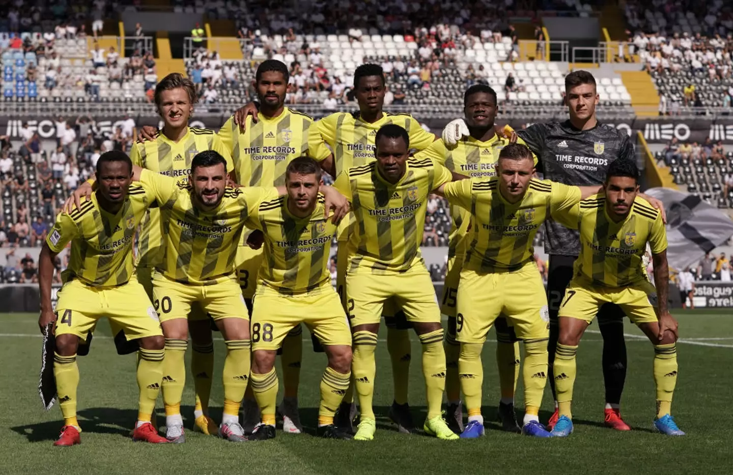 Ventspils players line up before a Europa League qualifying fixture against Vitoria SC in 2019 (Image: Getty)