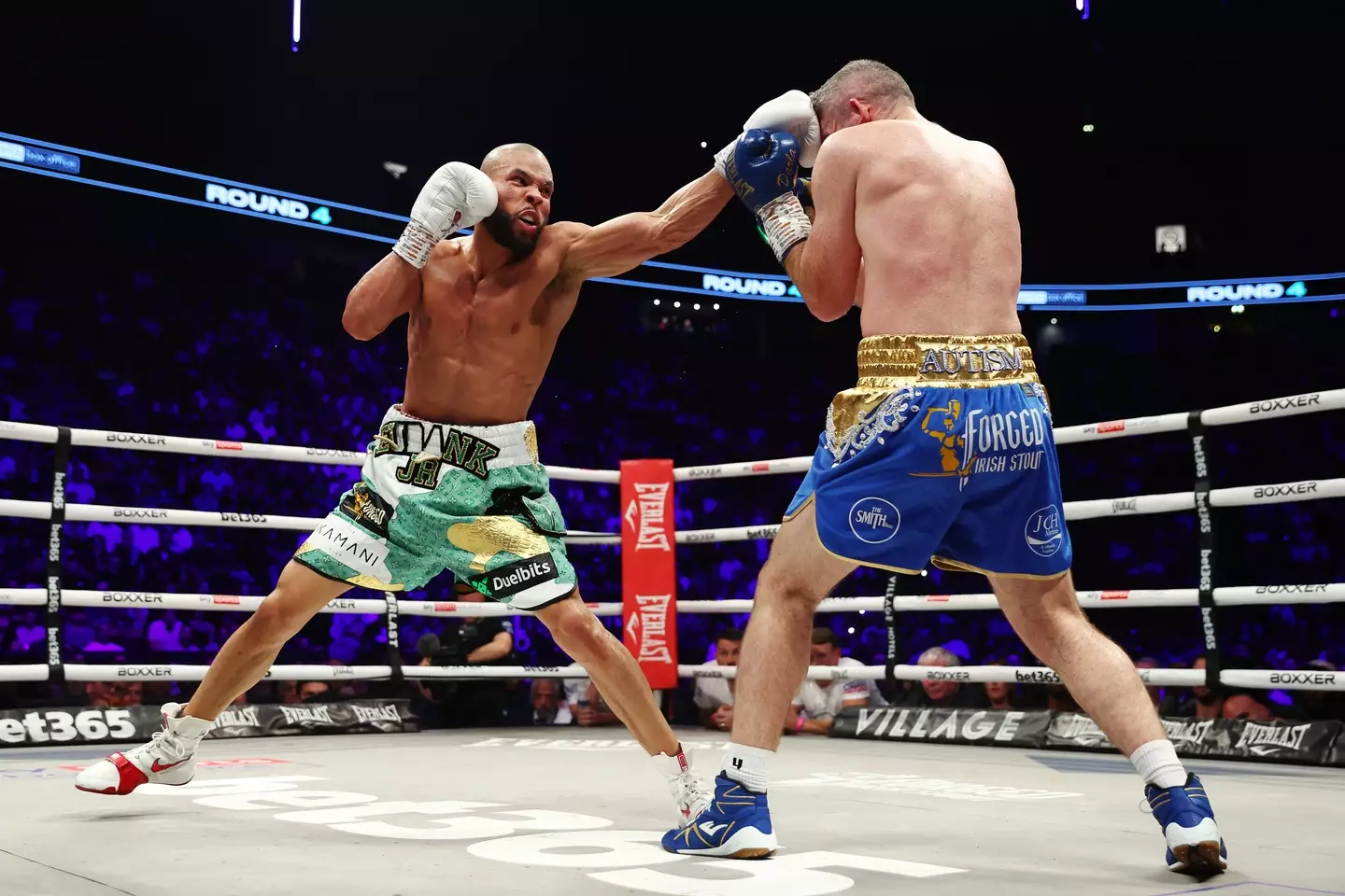 Chris Eubank Jr lands a jab on Liam Smith. Image: Getty 