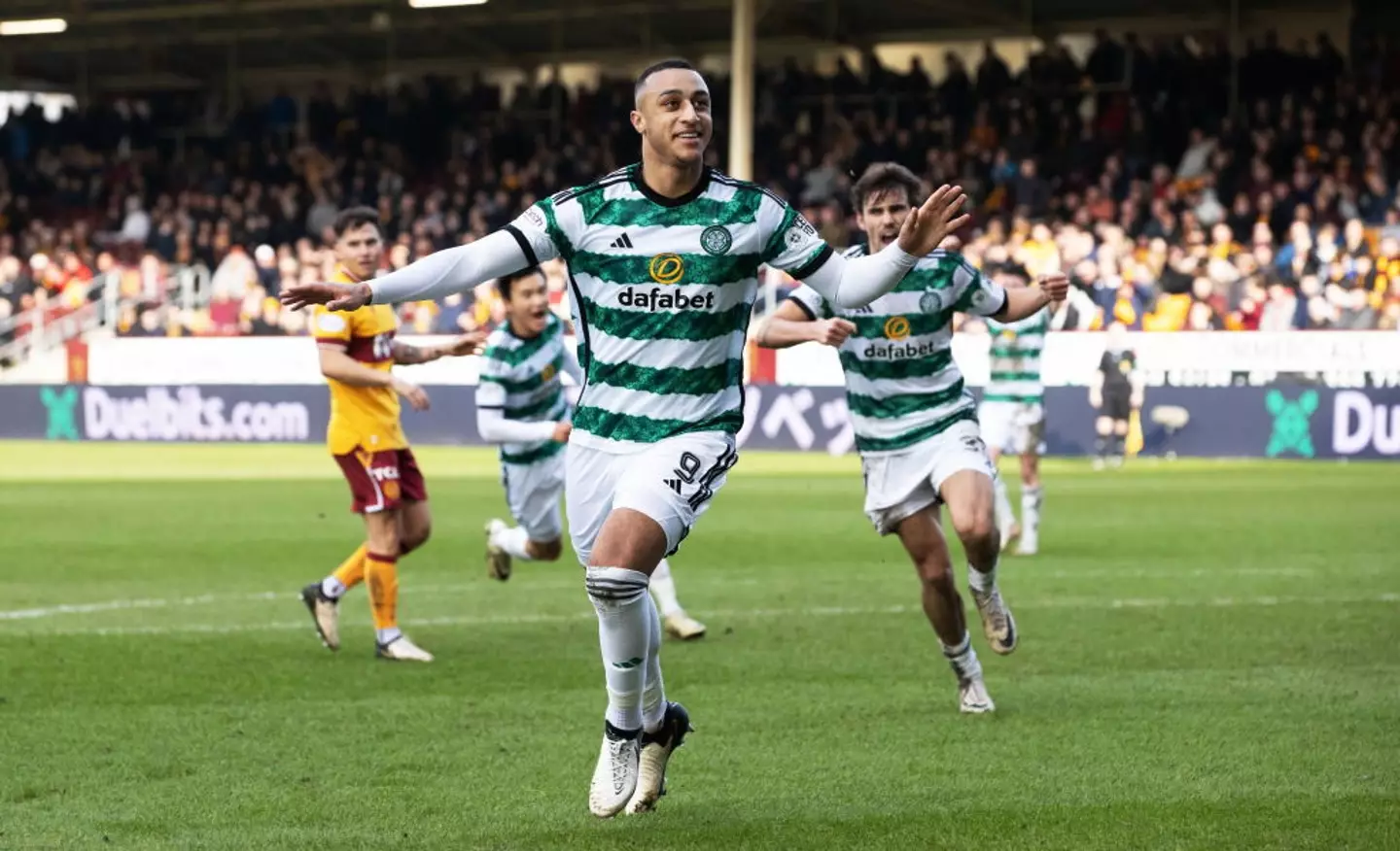 Adam Idah celebrates after scoring for Celtic against Motherwell (