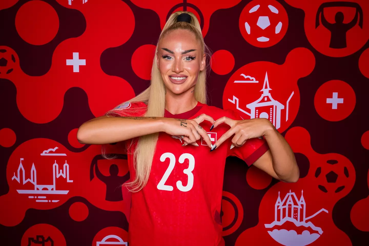 Alisha Lehmann is in action for Switzerland on Wednesday night. Image: Getty