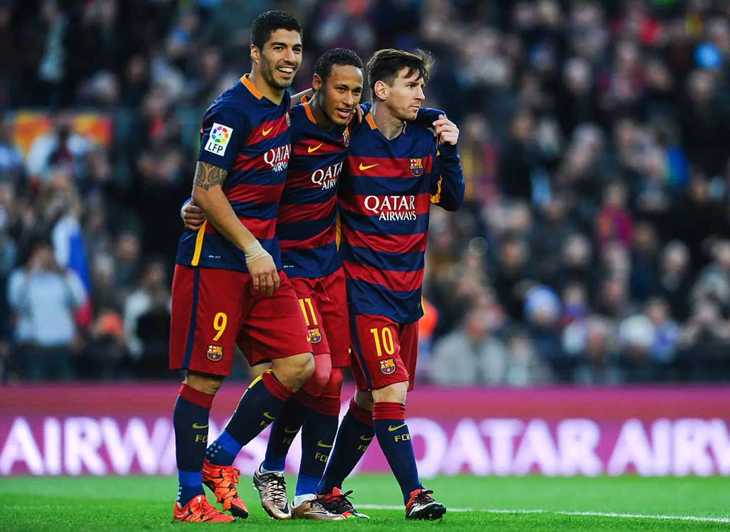 Luis Suarez, Neymar and Lionel Messi at Barcelona (Credit:Getty)