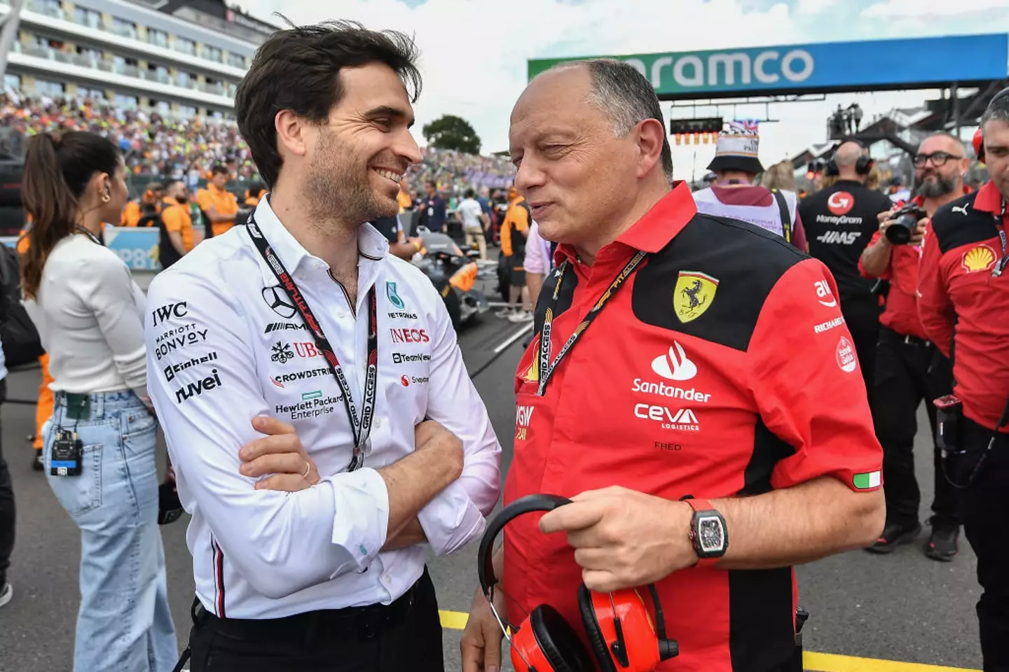 Jerome d'Ambrosio and Ferrari team principal Frederic Vasseur pictured (