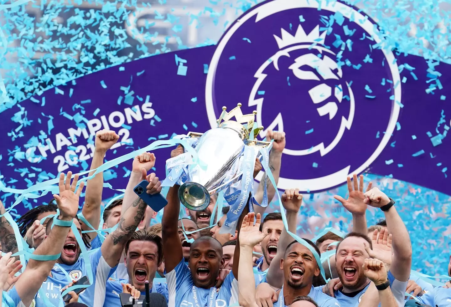Manchester City celebrate winning the Premier League last season. Image: Alamy 