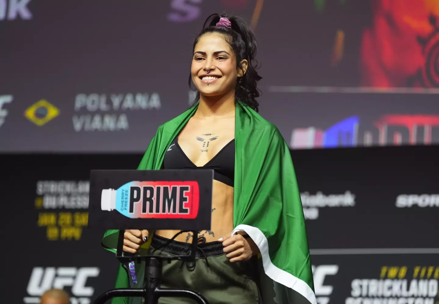 Polyana Viana weighs in ahead of her UFC 297 fight. Image: Getty 