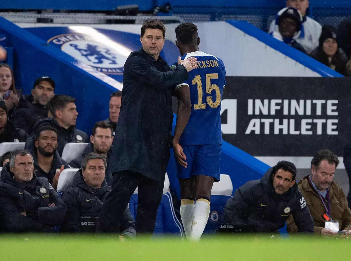 Chelsea boss Pochettino with Jackson. (Image