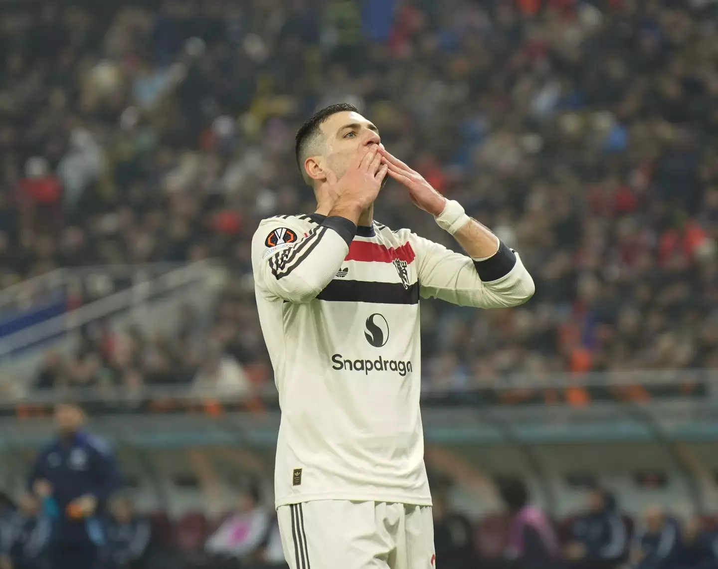 Diogo Dalot celebrates scoring for Manchester United. Image: Getty