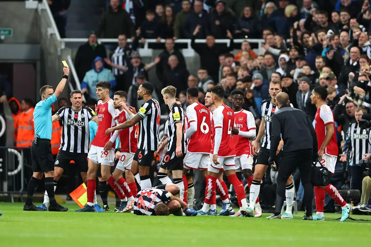Arsenal's Kai Havertz is shown a yellow card against Newcastle United. (Credit:Getty)