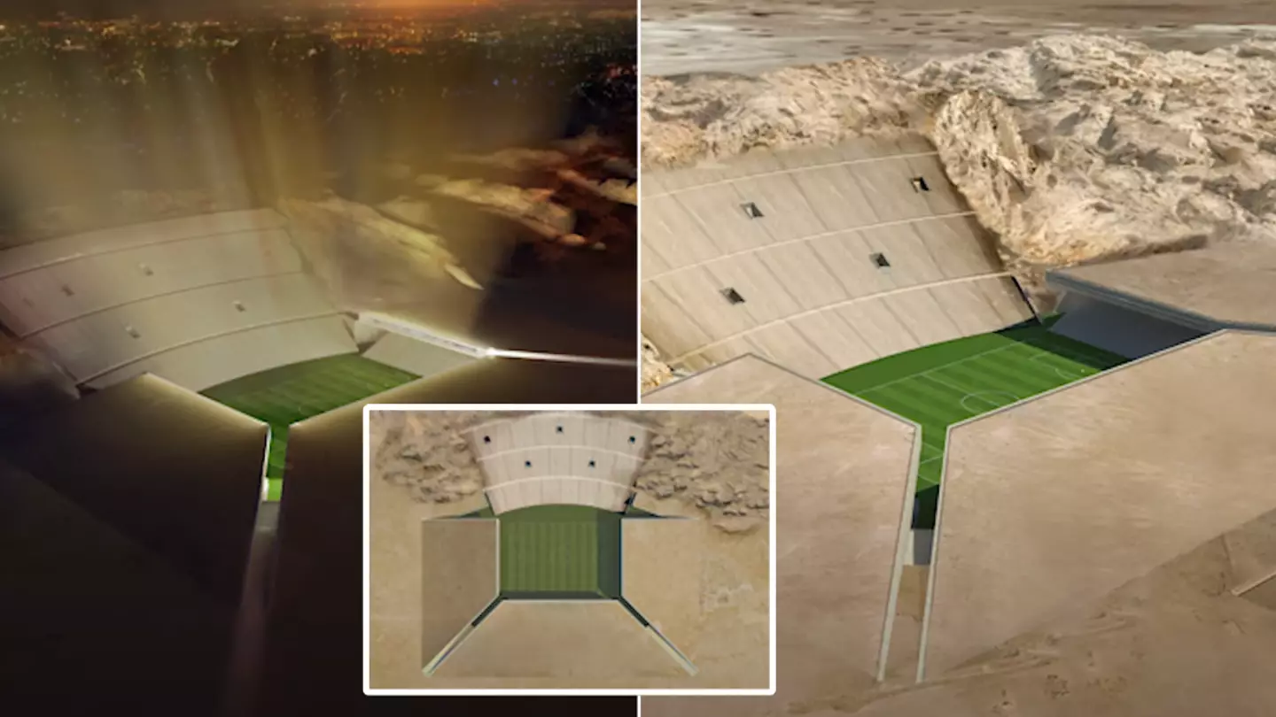 The mind-blowing football stadium planned in middle of a desert with entire stand carved from rock
