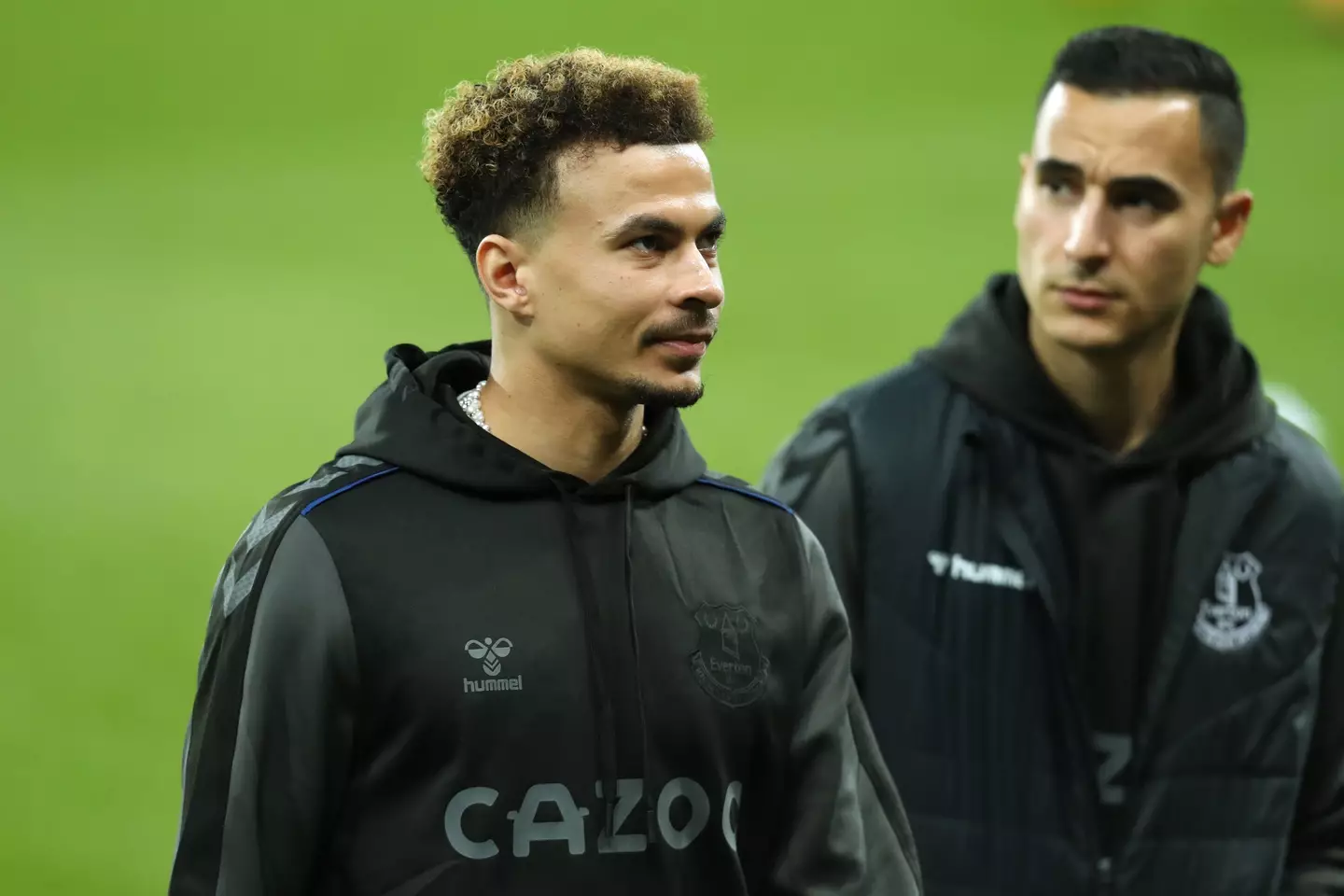 Dele Alli and Anwar El Ghazi arriving for Everton vs Newcastle back in February. (Image