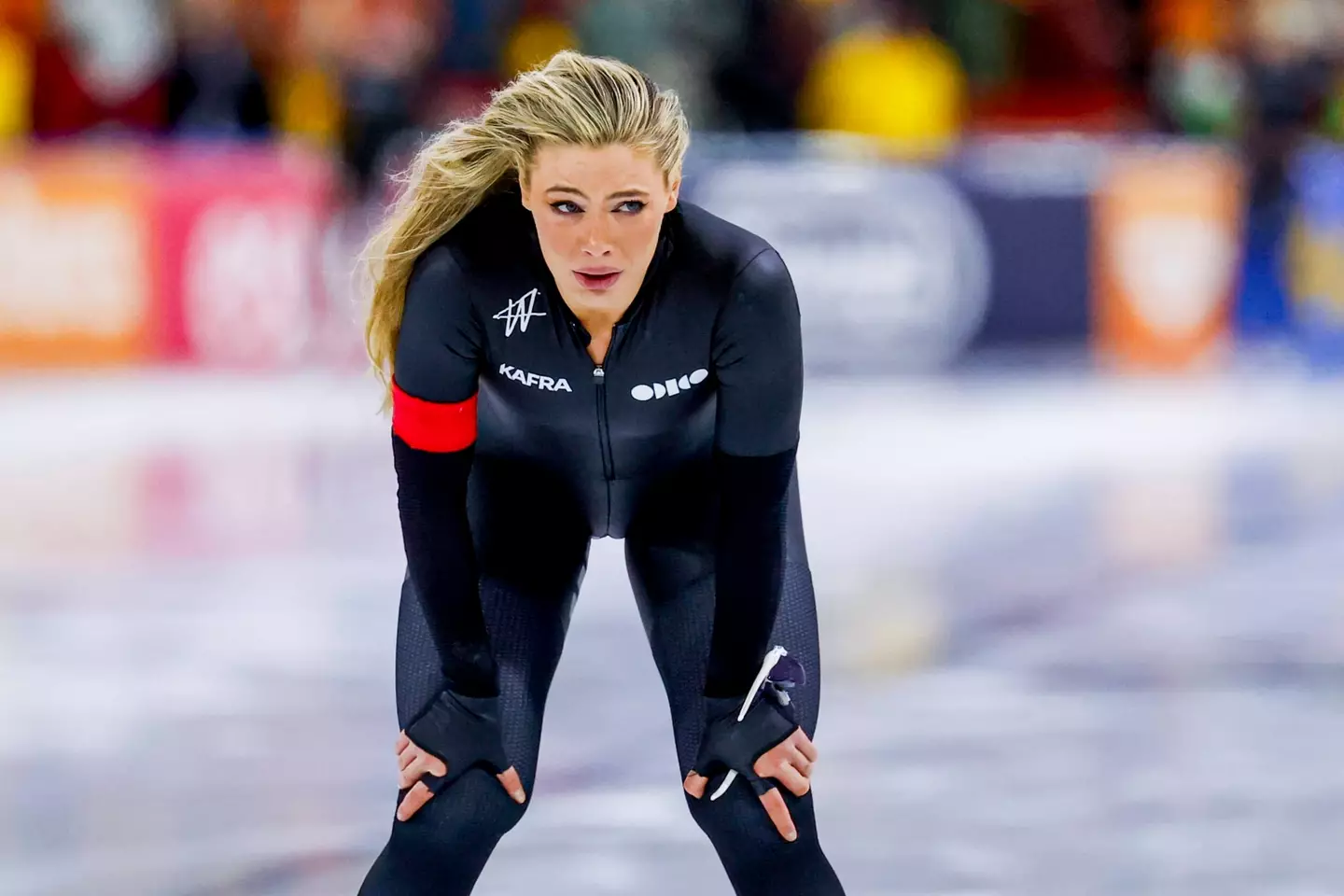 Leerdam was visibly emotional after the fall. Image: Getty