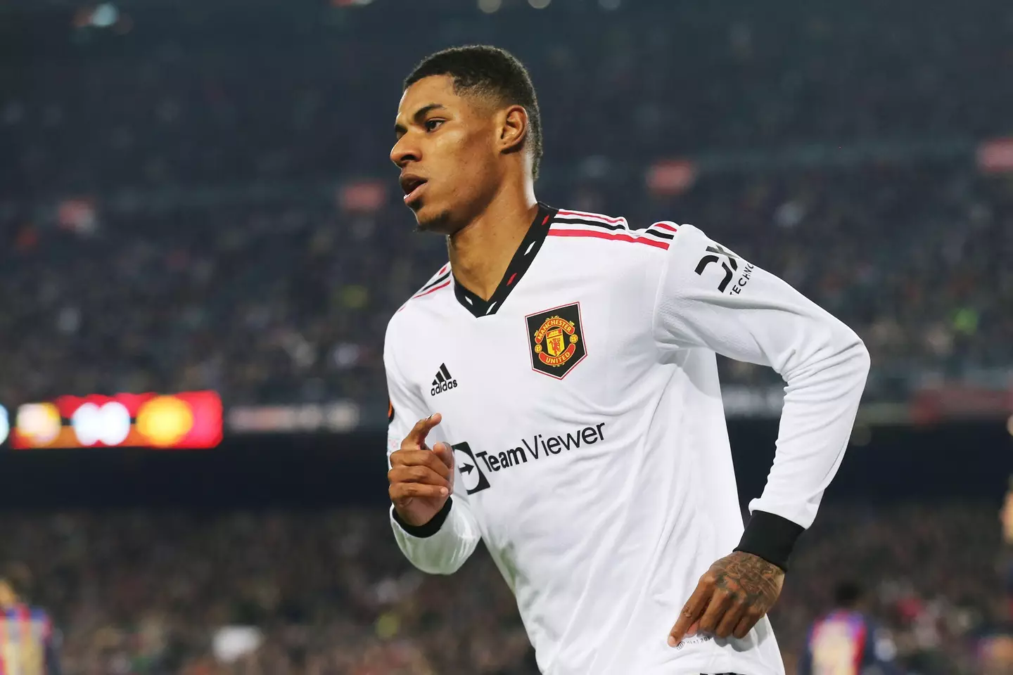 Marcus Rashford celebrates scoring for Manchester United. Image: Alamy 