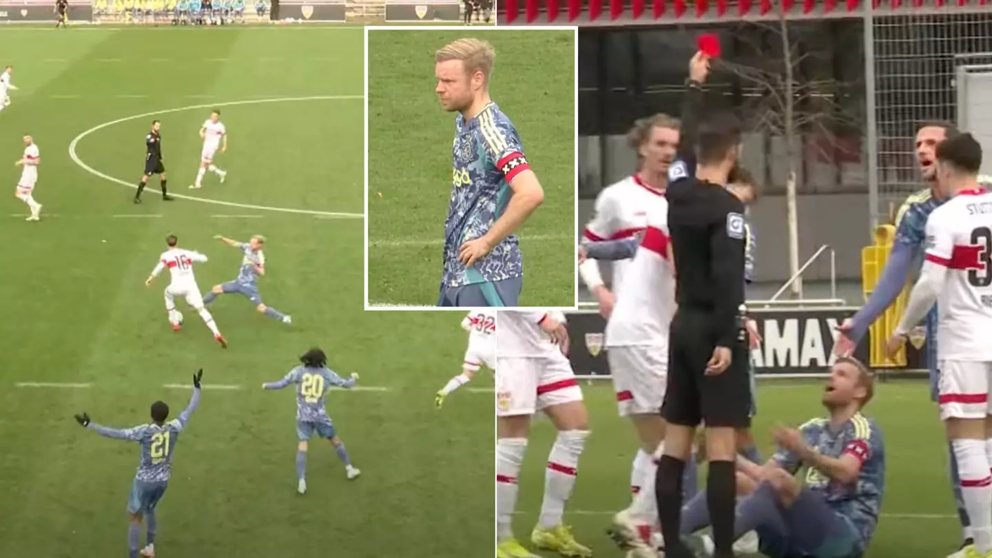 Ajax star gets sent off but remains on the pitch in incredibly rare decision