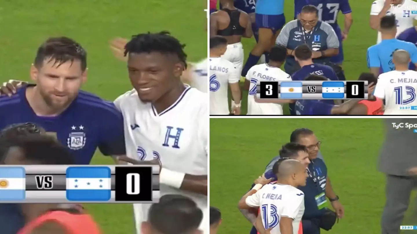 Honduras players line up and ask Lionel Messi for pictures after Argentina defeat, it was a full on meet and greet
