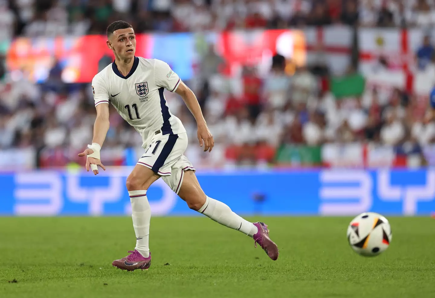 Phil Foden in action for England against Slovenia. Image: Getty