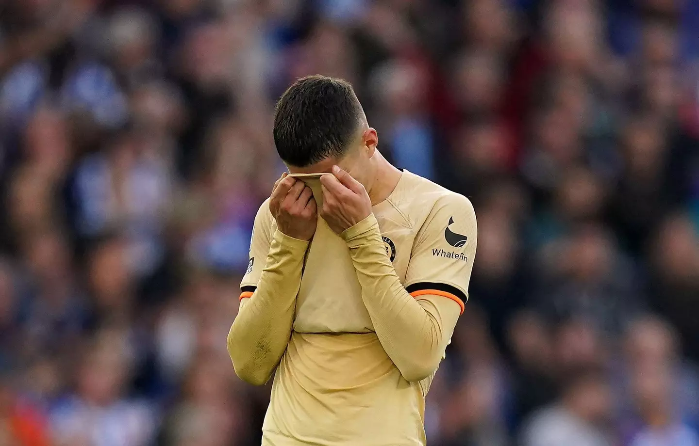 Kai Havertz frustrated in the closing moments against Brighton. (Alamy)