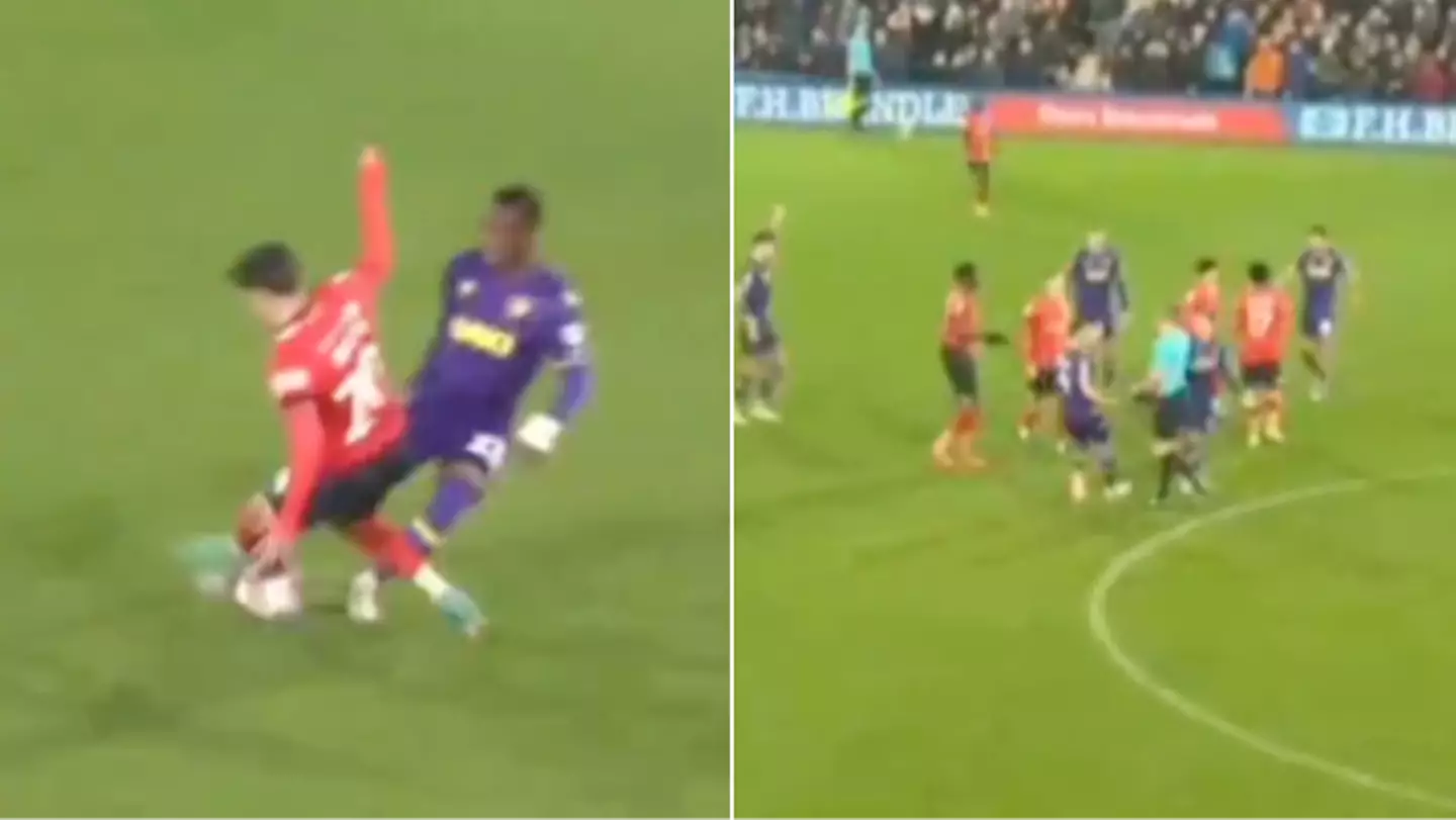 Luton player sent off for horror two-footed tackle just 36 seconds after coming on as substitute