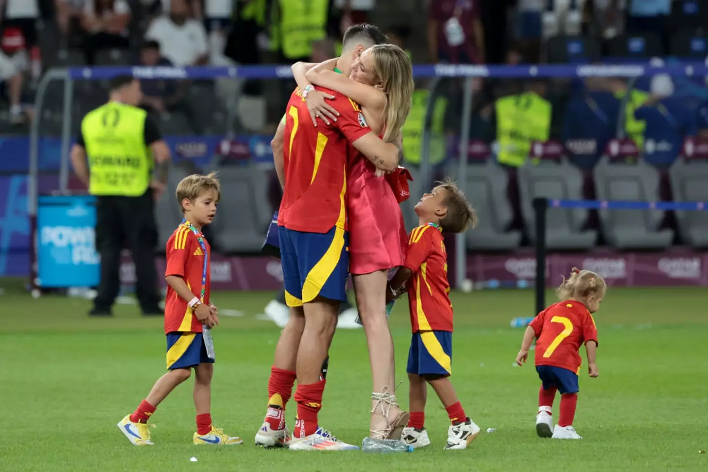 Alvaro Morata celebrated with his family after Spain won Euro 2024. (Image: Getty)