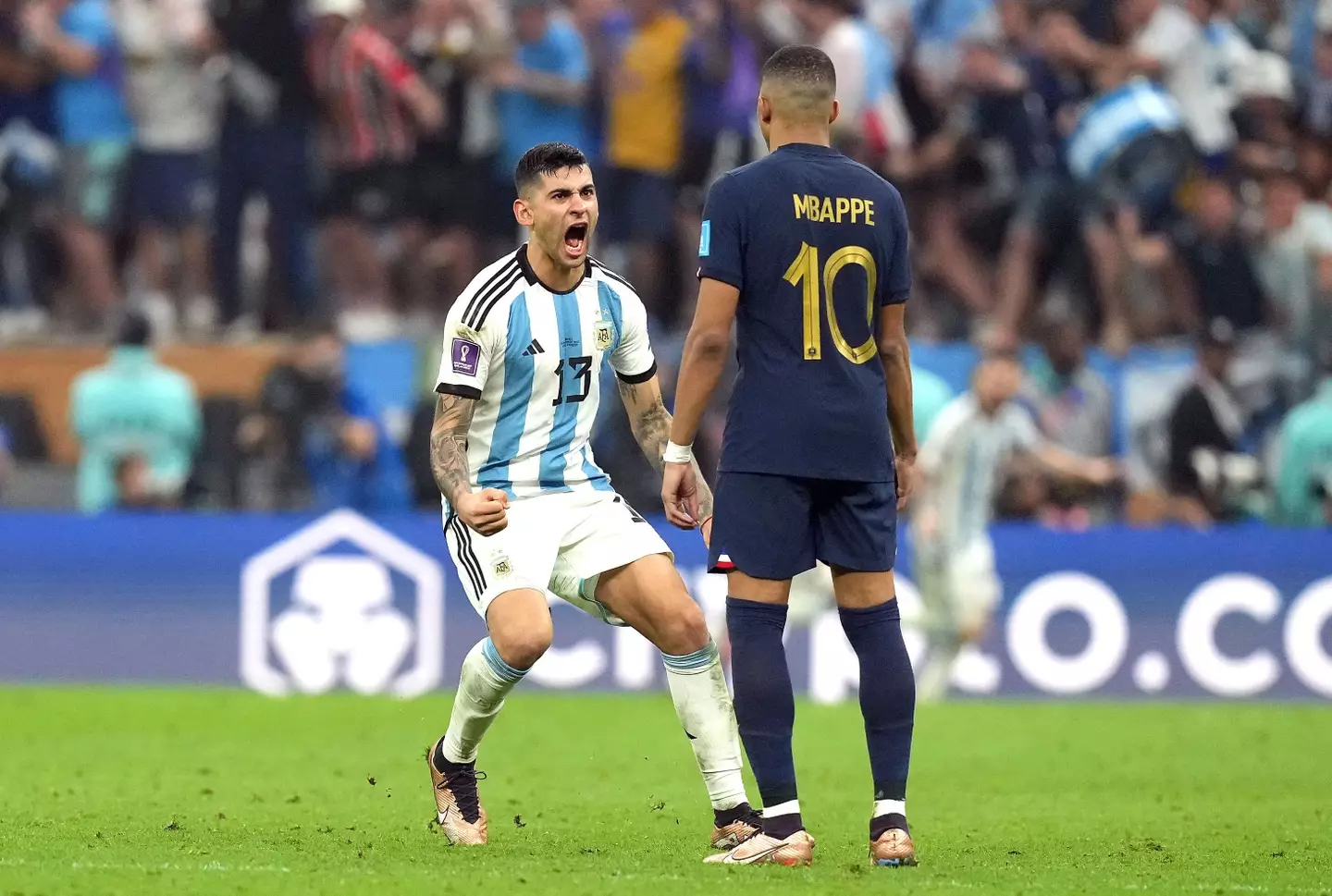 Argentina defender Cristian Romero screamed in the face of France forward Kylian Mbappe in the World Cup final.