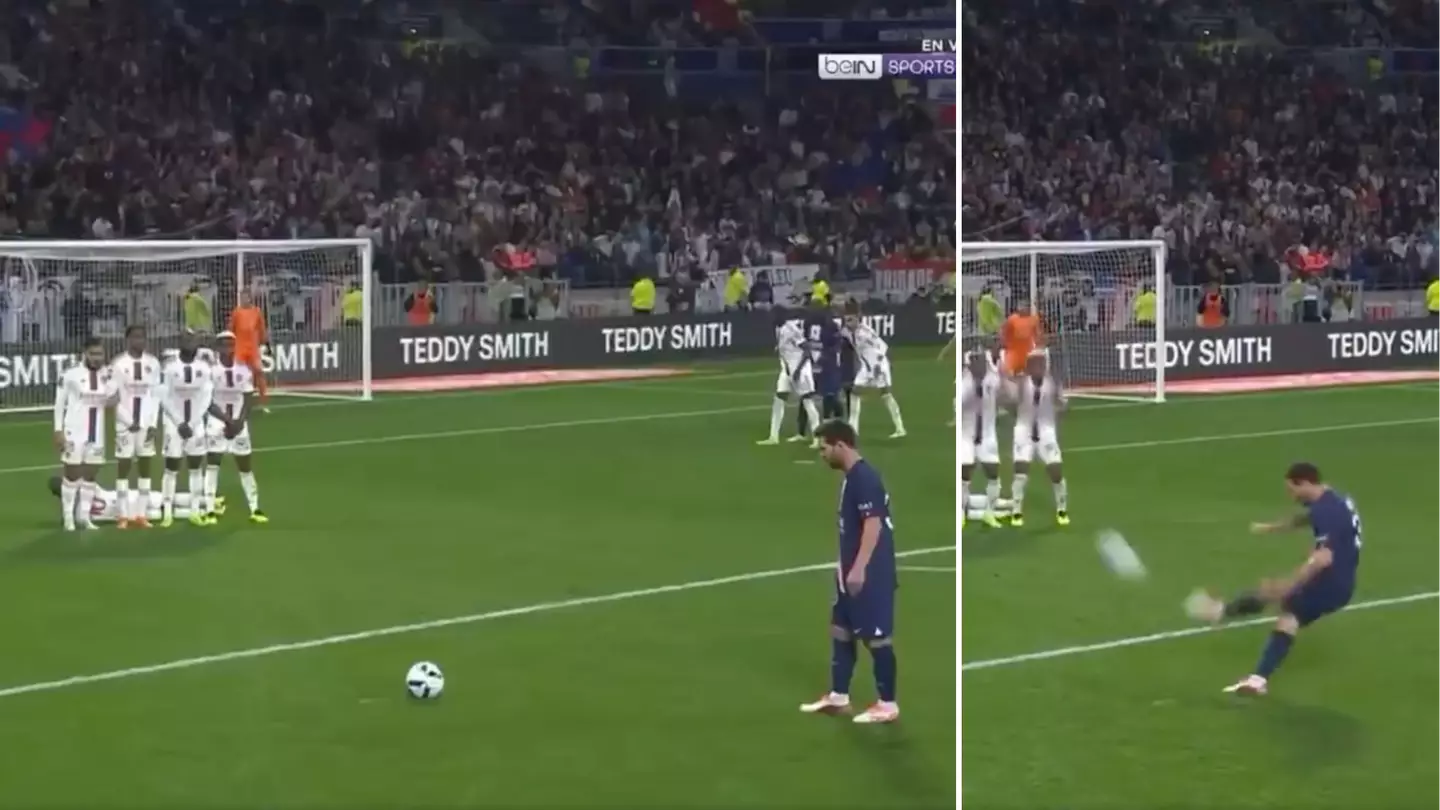 Insane camera angle for Lionel Messi free-kick vs Lyon looked like FIFA 23