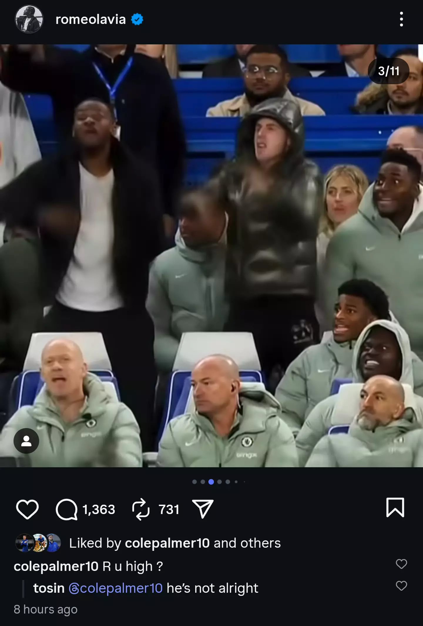 Palmer and Tosin respond to Lavia's post. Image credit: Instagram/romeolavia