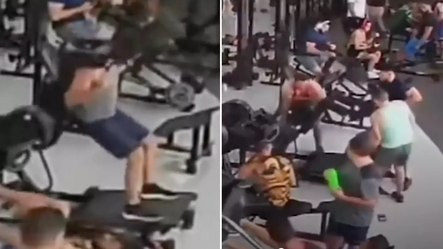 Terrifying moment man's neck is crushed by squat machine at gym in Brazil