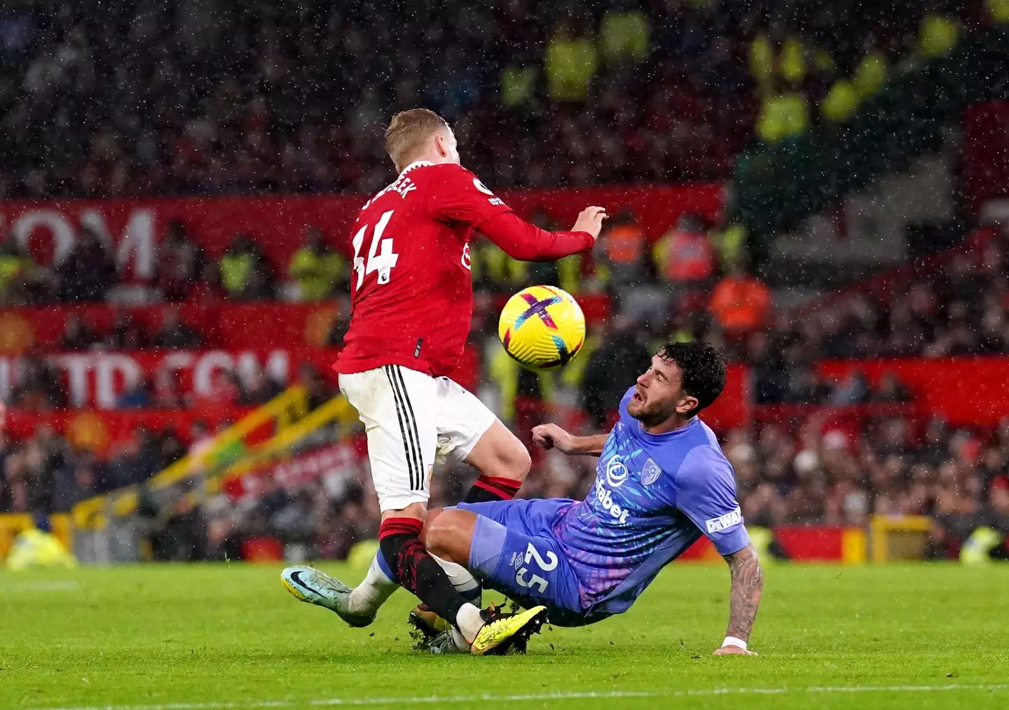 Van de Beek suffered a nasty knee injury in January's Premier League clash against Bournemouth at Old Trafford. Image credit: Alamy