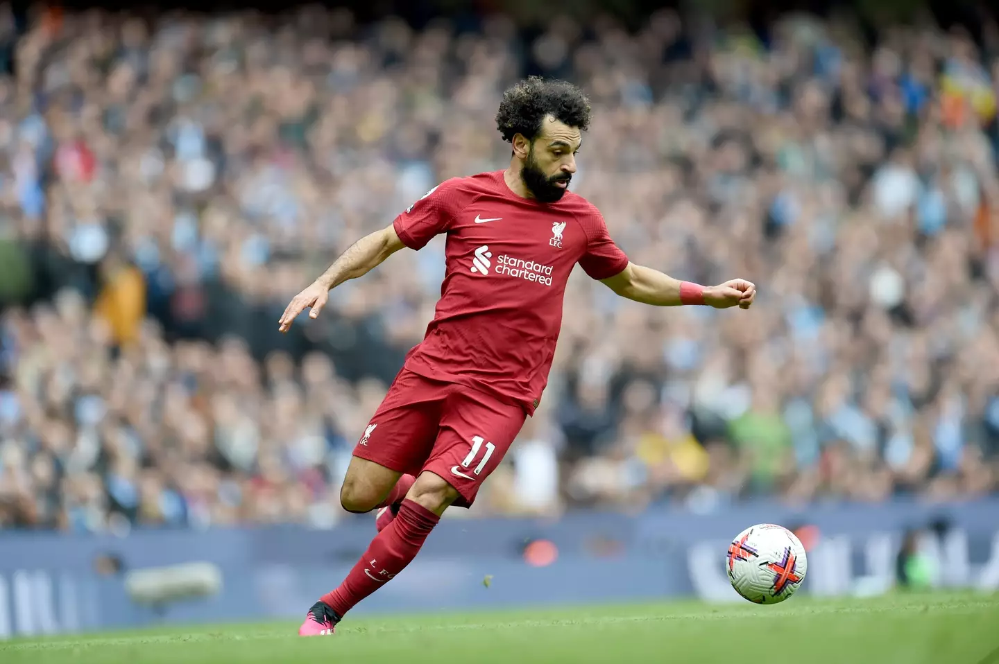 Mohamed Salah in action against Manchester City. Image: Getty
