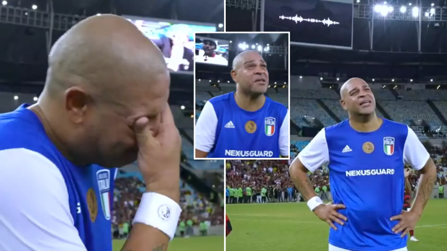 Adriano overcome with emotion as AI-generated video of his late father is played during Flamengo testimonial game