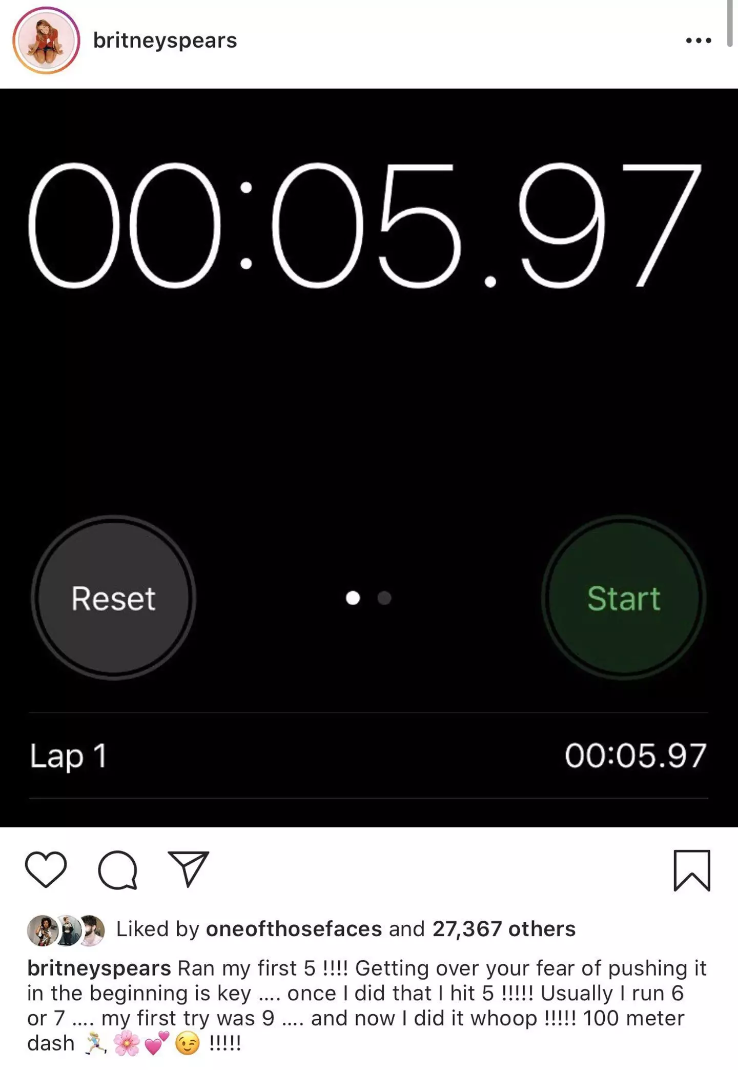 Britney Spears went viral for her 100m time claim. Image: Instagram/@britneyspears
