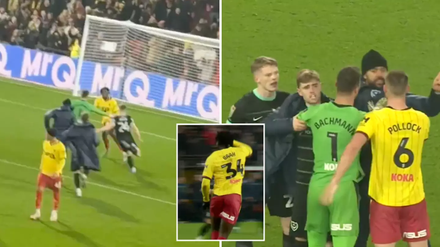 Watford forward Kwadwo Baah chased by opposition players and sent off after performing Fortnite dance in front of Portsmouth fans