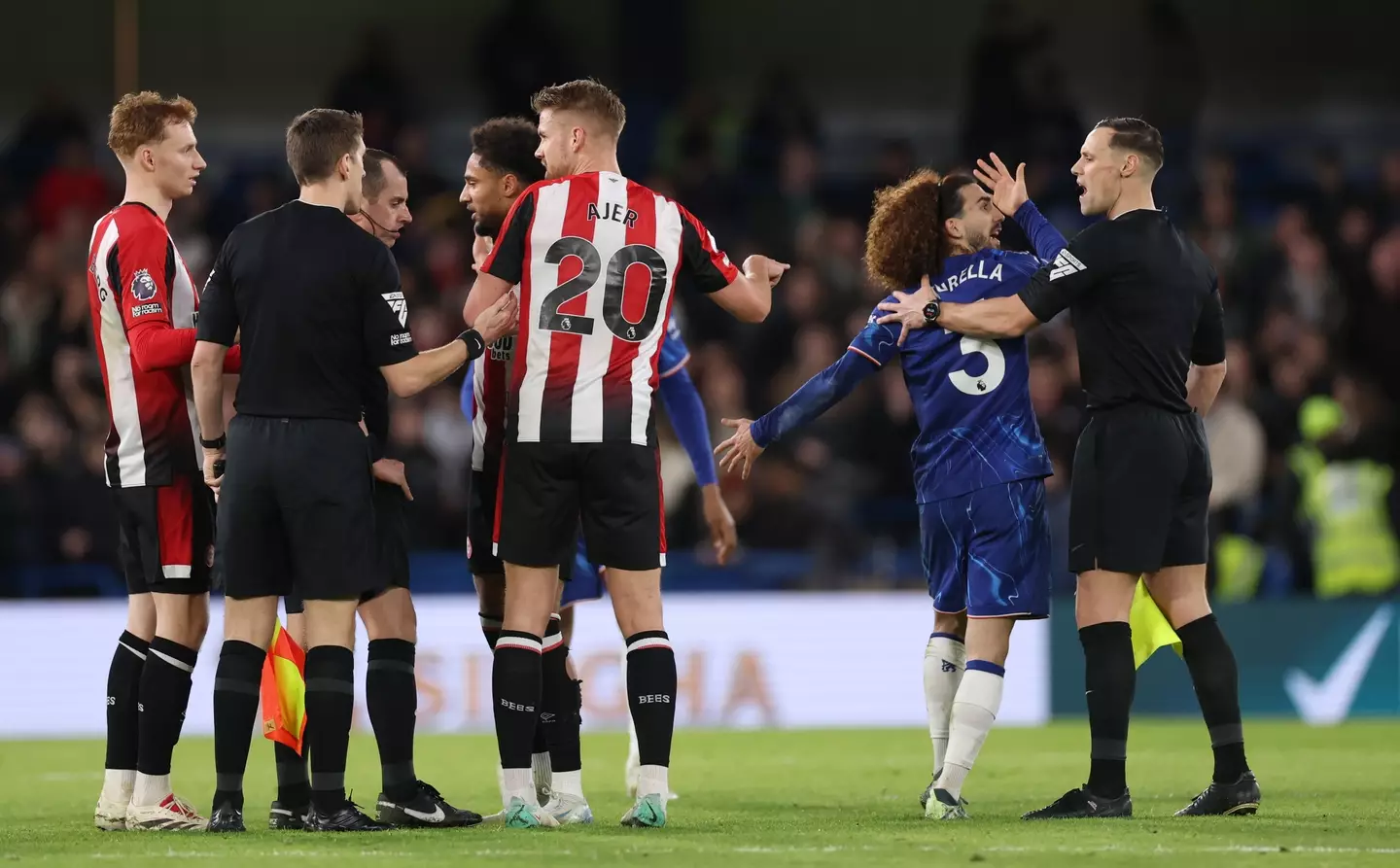 Marc Cucurella was shown a red card after the final whistle. Image: Getty