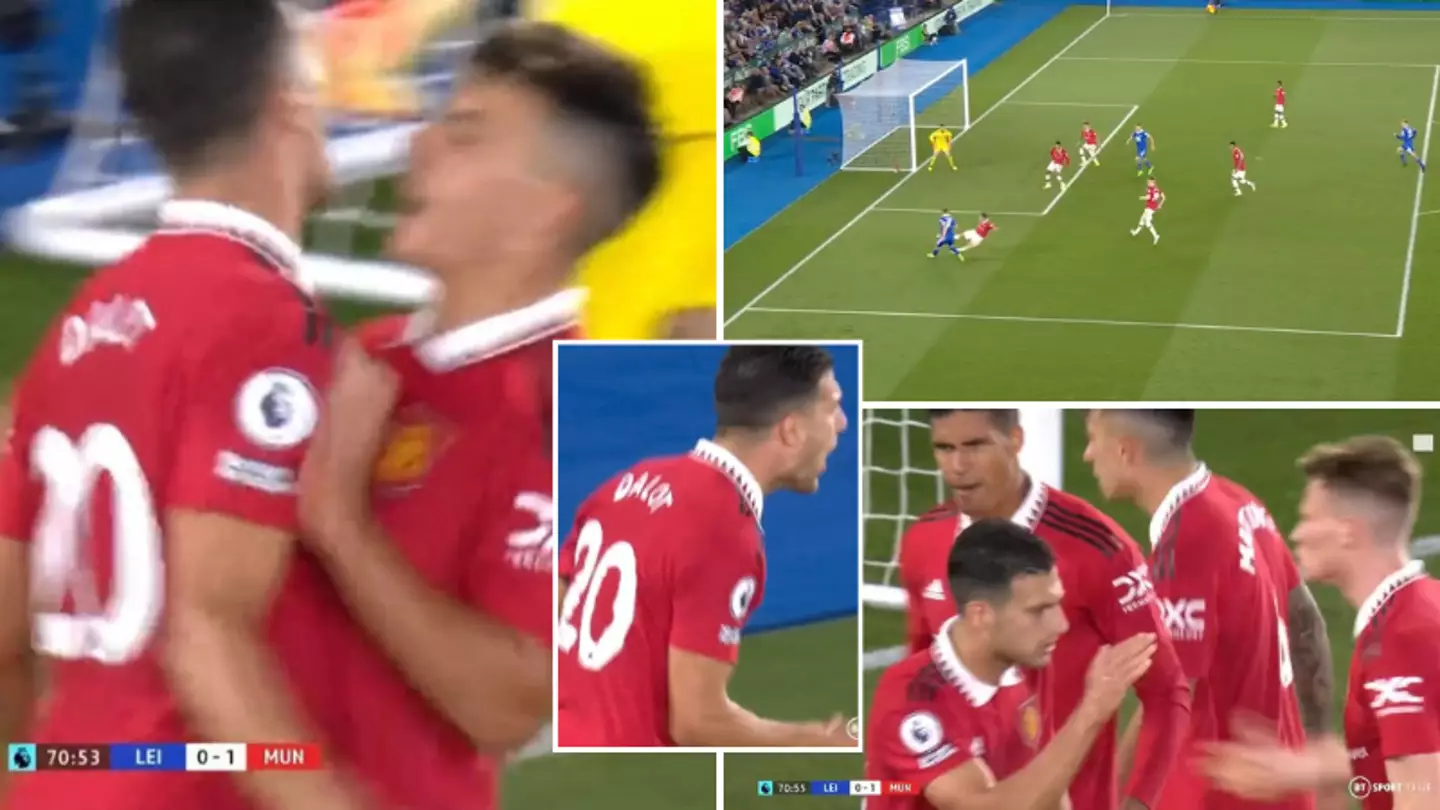 Diogo Dalot celebrates corner-saving tackle against Leicester like a last-minute winner