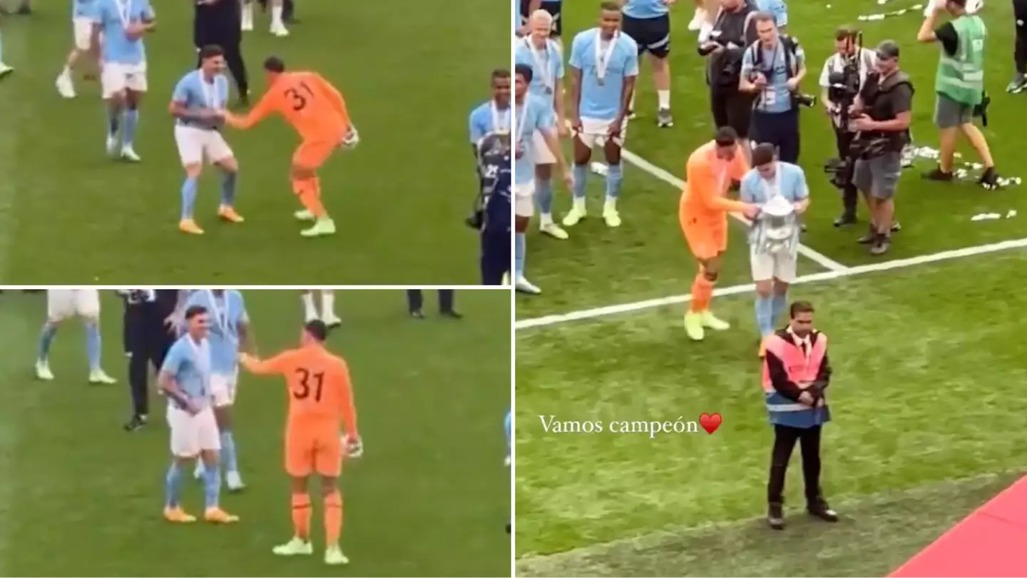 Ederson had to force Julian Alvarez to celebrate with the FA Cup trophy