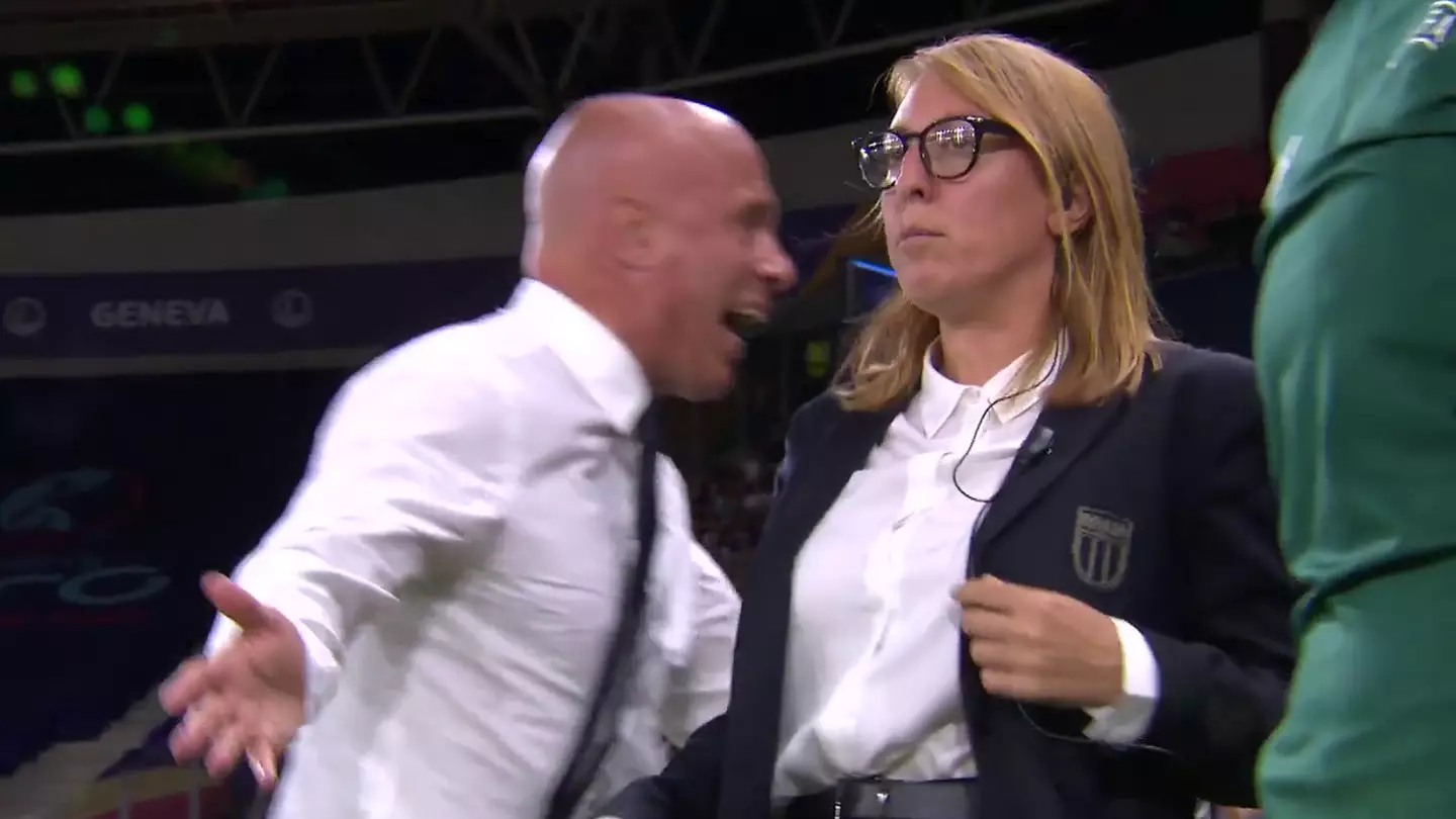 Italian coach's x-rated comment to referee caught on camera as England handed controversial penalty