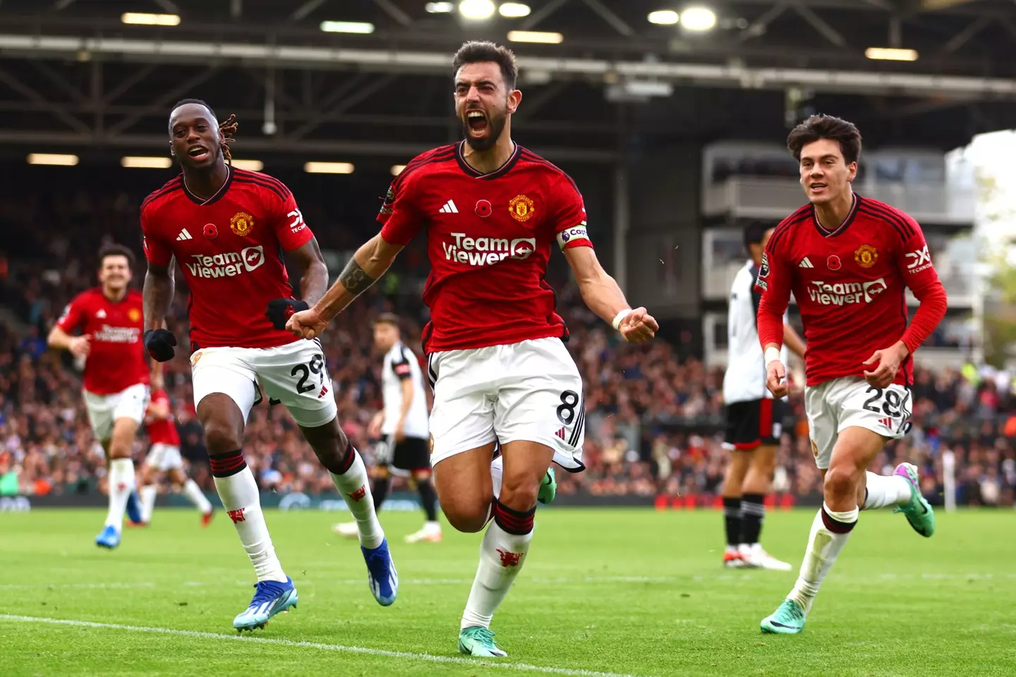 Fernandes celebrates his winner on Saturday afternoon. (Image