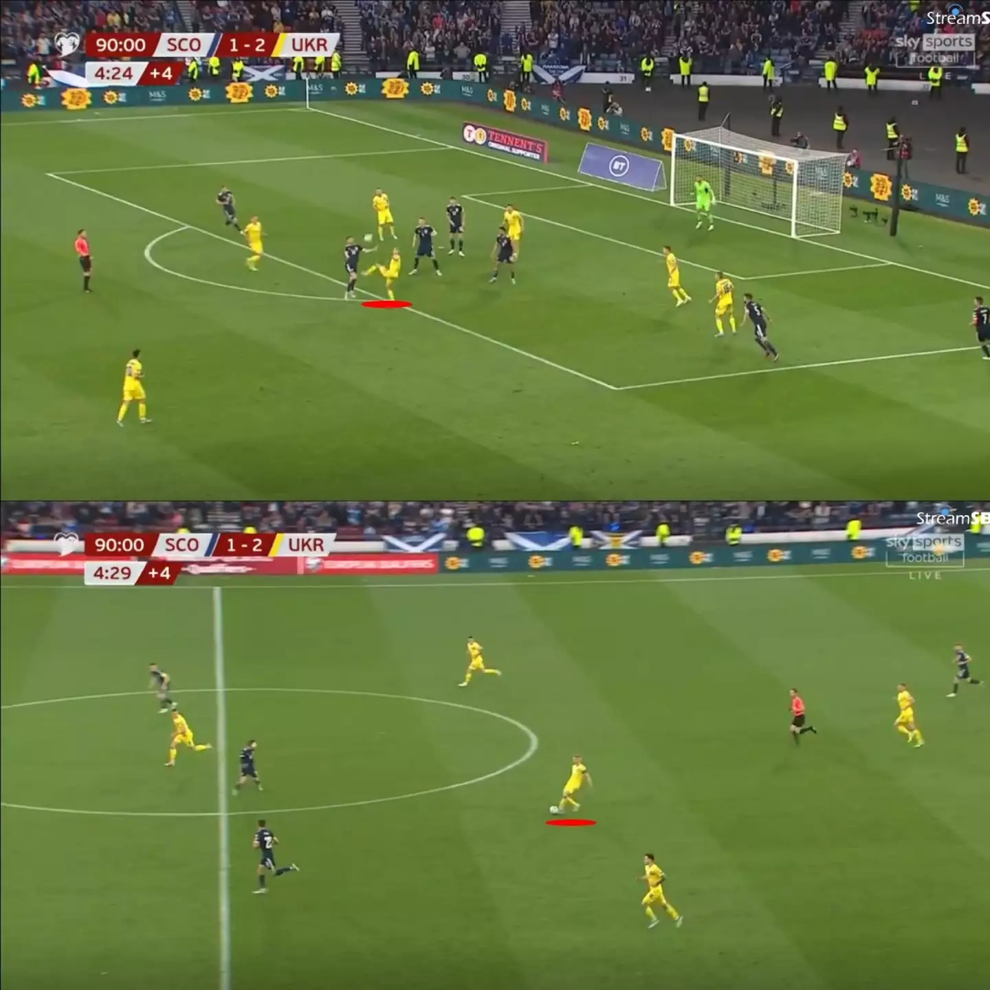 Zinchenko wins the ball and plays through Zubkov.