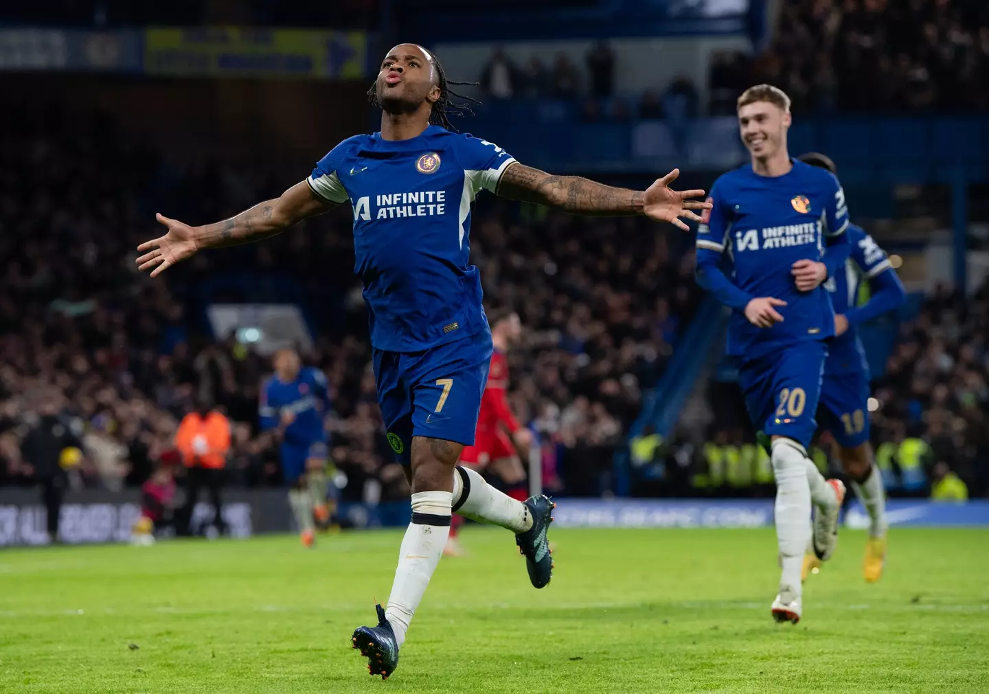 Raheem Sterling celebrates against Preston. (Image