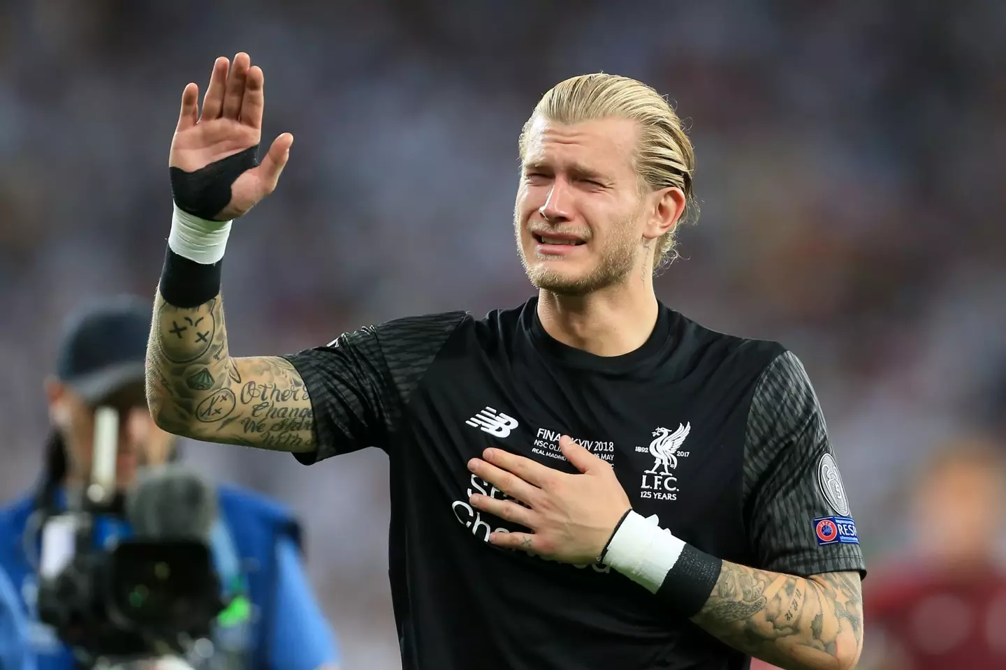Loris Karius cuts an emotional figure after Liverpool's defeat to Real Madrid in the Champions League final. Image: Getty