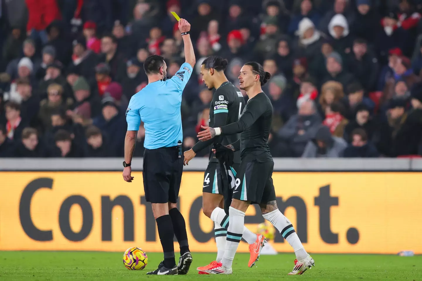 Nunez was booked after scoring. Image credit: Getty