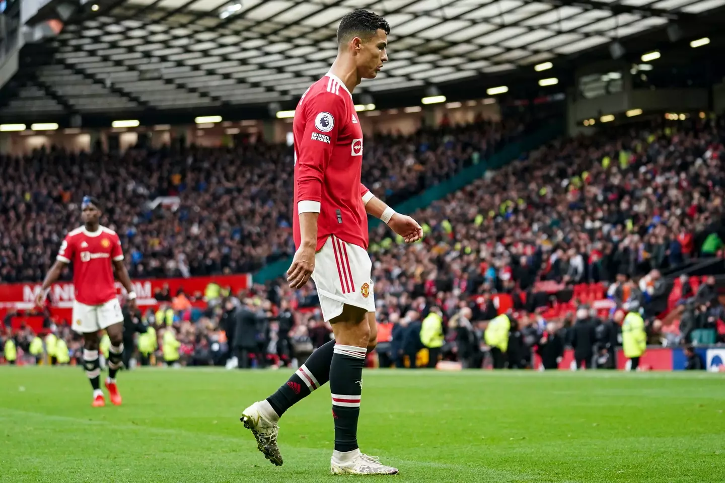 Ronaldo marched down the tunnel after the draw. Image: PA Images