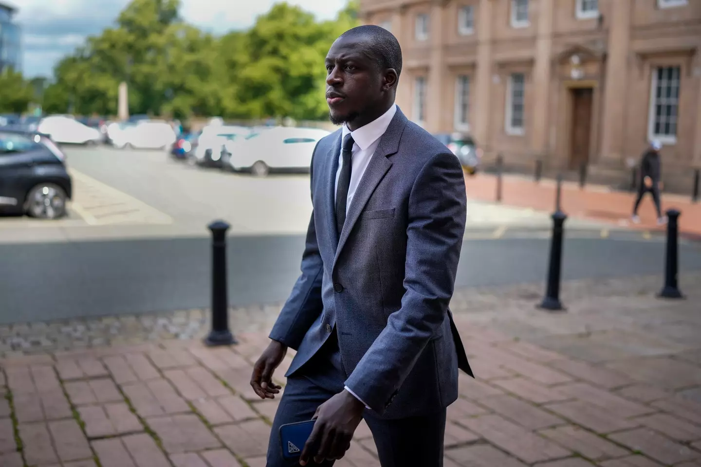 Benjamin Mendy arrives at court for his retrial. Image: Getty