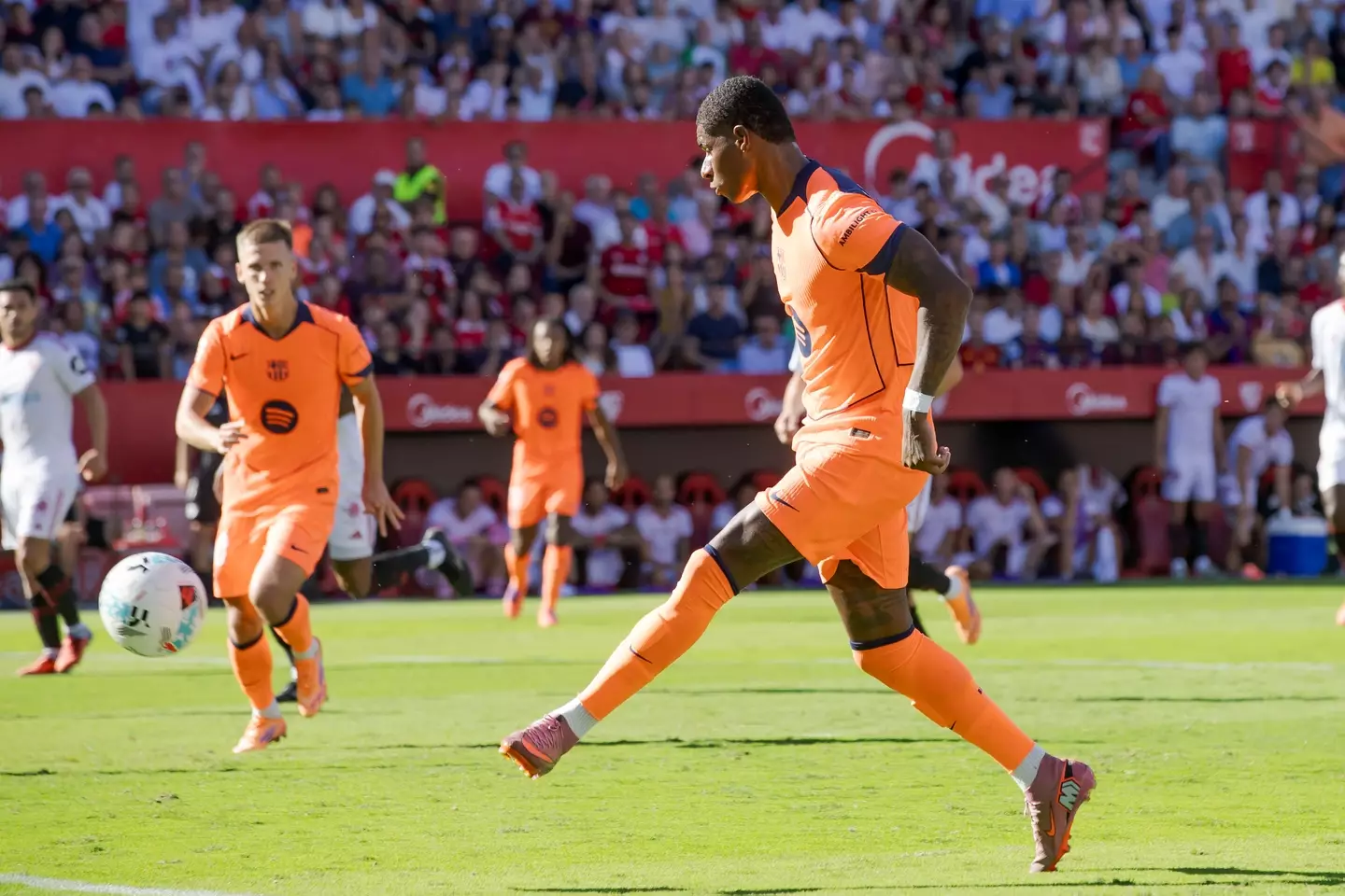 Marcus Rashford scored his first La Liga goal for Barcelona against Sevilla last weekend. Image: Getty