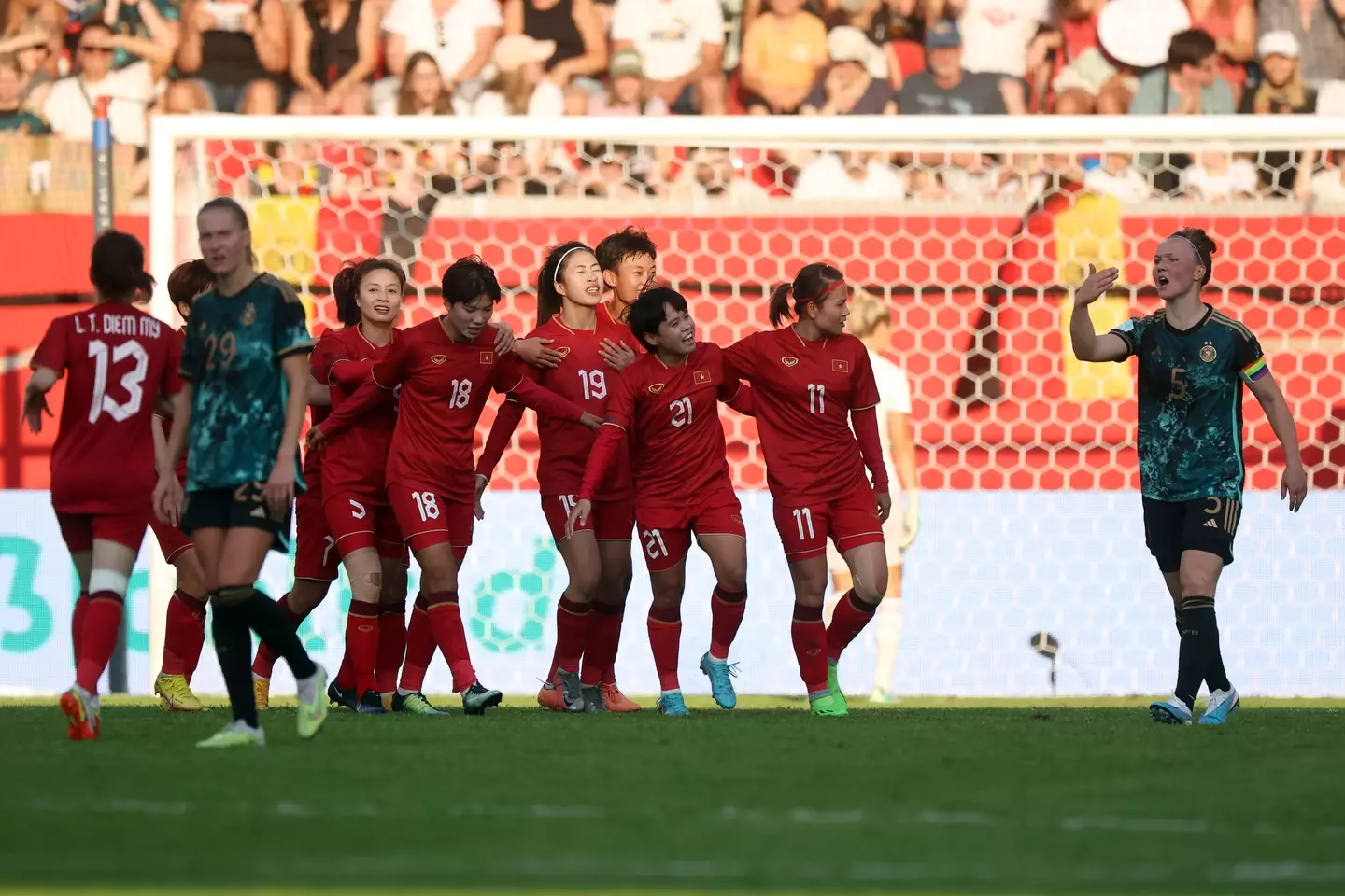 Vietnam celebrate scoring against Germany. Image: Getty