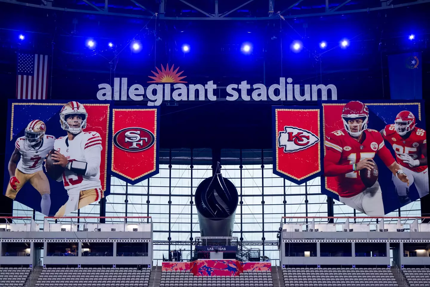 A general view of signage before Super Bowl Opening Night. Image: Getty