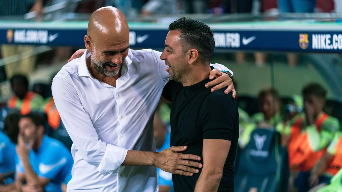 Pep Guardiola and Xavi Hernández (Image: Joan Gosa Badia/Alamy)