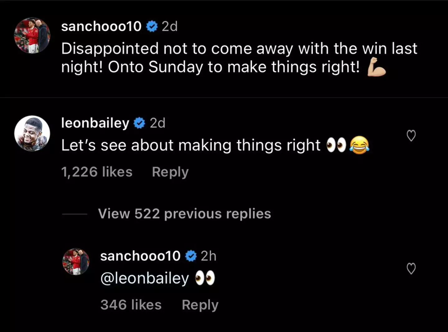 Sancho and Bailey's interaction. Image: Instagram