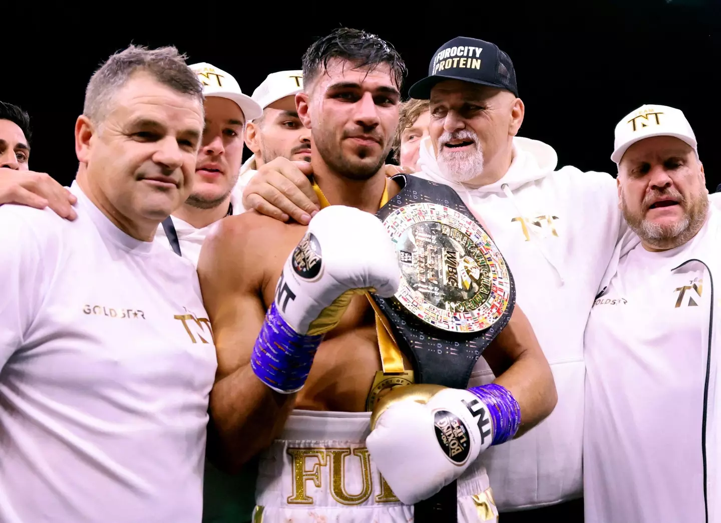 Tommy Fury celebrates his win over Jake Paul. Image: Alamy