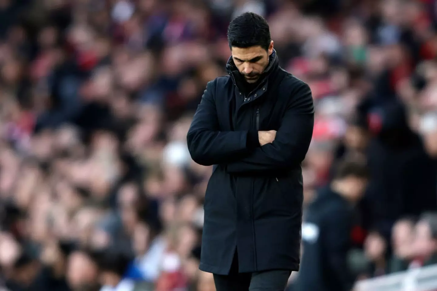 Mikel Arteta pictured during Arsenal's 1-0 defeat to West Ham on Saturday (Image: Getty)