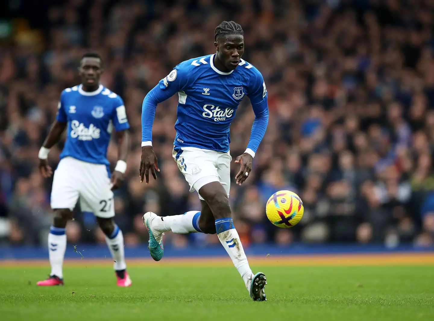 Amadou Onana in action for Everton. Image: Alamy 